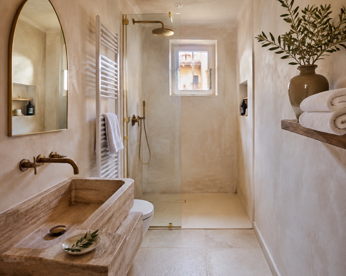 Bagno privato dai toni naturali